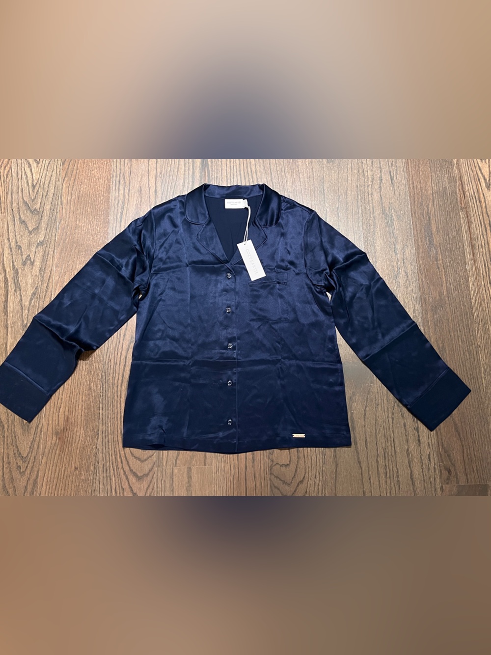 Cozy Earth nwt Serenity Silk Classic Long Sleeve Pajama Top Navy Small